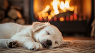 Cozy Puppy by the Fire