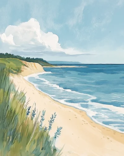 Coastal Beach Gouache Painting