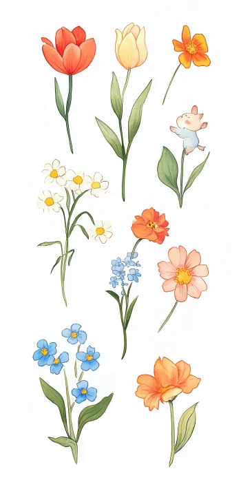 Cute Watercolor Baby Flowers Clipart