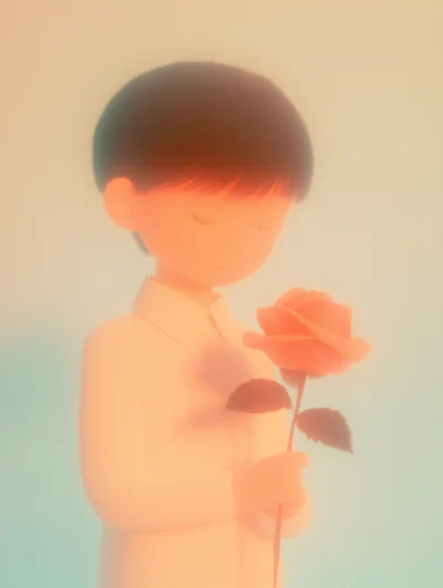 A Boy Holding a Rose