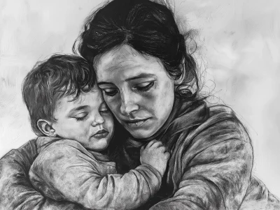 Irish Woman and Son Drawing