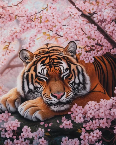 Tiger Under Cherry Blossom