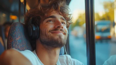 Satisfied Man in Bus