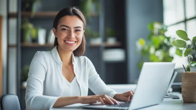 Smiling Business Woman at Desk