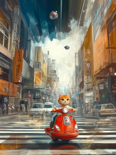 Alien Cityscape with Kitten Rider