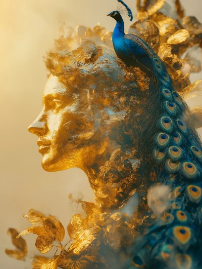 Golden Statue with Peacock