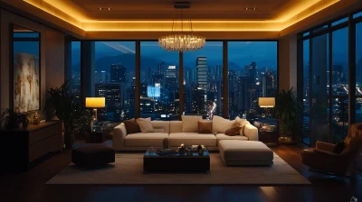 Cozy Living Room Interior at Night