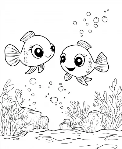 Cute Sea Horses Coloring Page