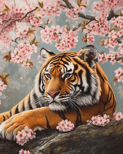 Tiger Under Cherry Blossom