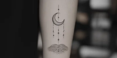 Minimalist Moon and Stars Tattoo