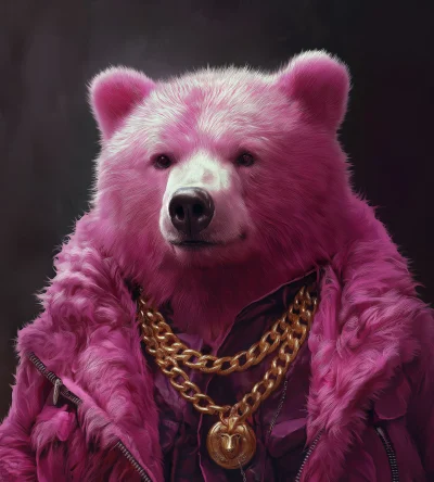 Pink Bear in Gold Chain