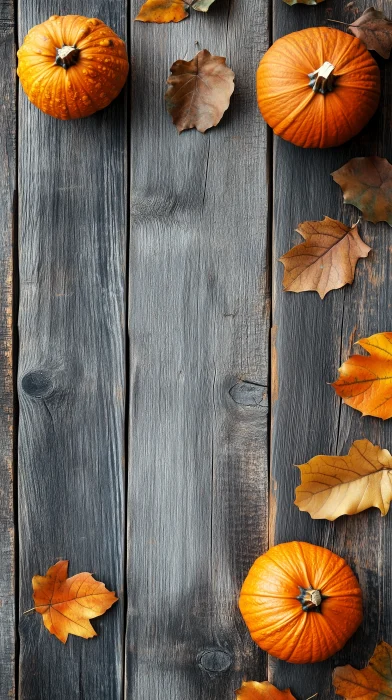 Autumn Pumpkins and Leaves