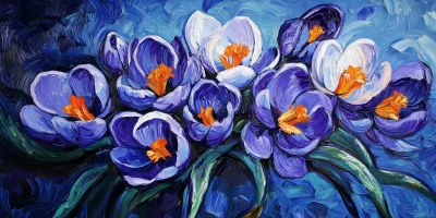 Crocus Flowers in Van Gogh Style