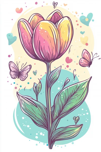 Tulip and Butterflies Clipart