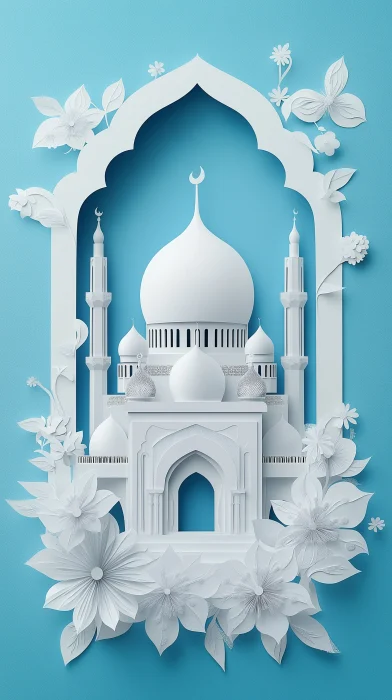 Paper Cut Mosque with Flowers