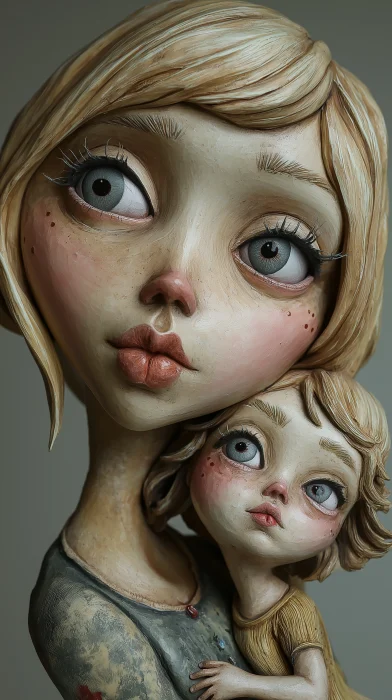 Blonde Mom and Child Sculpture