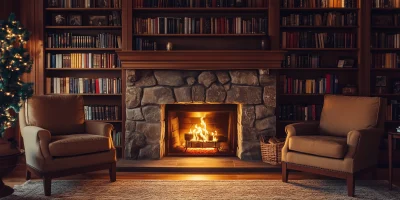 Cozy Living Room by the Fire