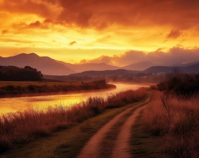 Warm Orange Sunset Landscape