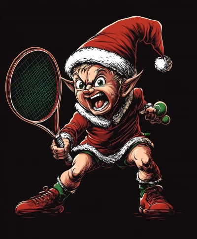 Elf Playing Tennis Christmas T-Shirt Design