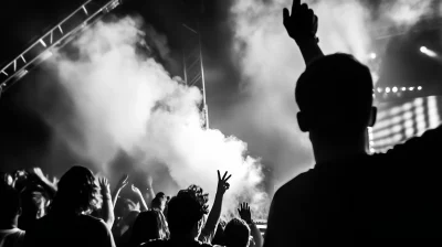 Live Techno Concert in Black and White