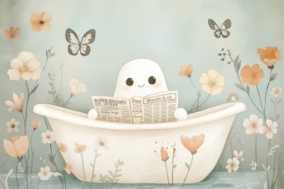 Whimsical Ghost in Bathtub