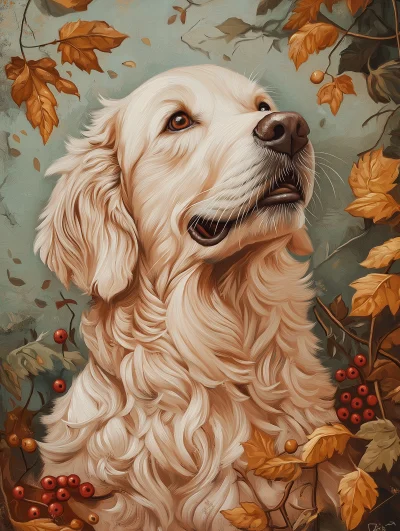 Golden Retriever Among Leaves