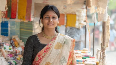 Confident Indian Woman at Stall