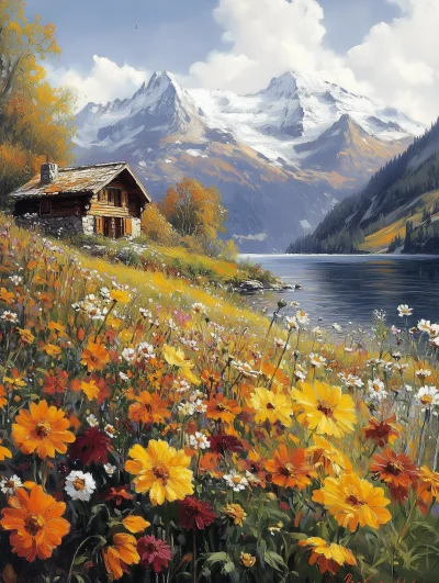 Autumn Meadow by the Lake