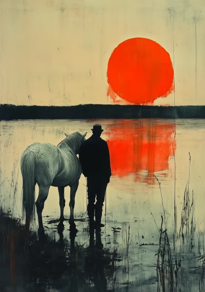 Man and Horse on the Beach