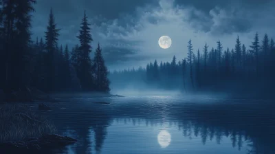 Moonlit Lake and Forest