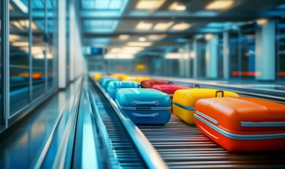 Colorful Luggage on Conveyor