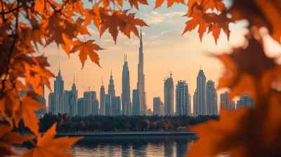 Downtown Dubai with Maple Leaves