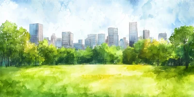 Watercolor Grass Skyline