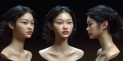 Korean Female Head Model Turnaround