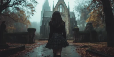 Gothic Girl Near Church