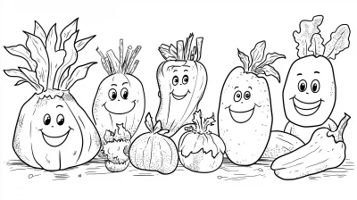 Crooked Fruits and Vegetables Coloring Page