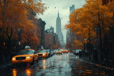 Autumn Rainy Street in New York