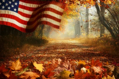 Thanksgiving Autumn with American Flag