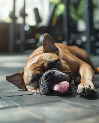 Exhausted Dog in the Gym