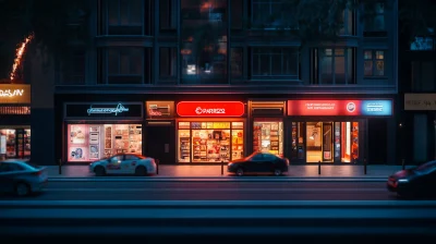 Nighttime City Shop Facades