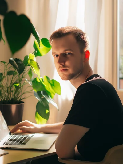 Young Man Working from Home