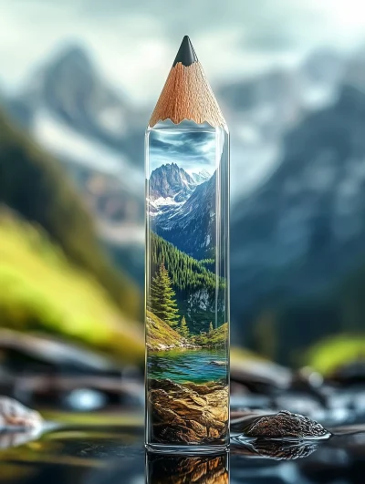 Miniature Mountain Scene Inside Glass Pencil