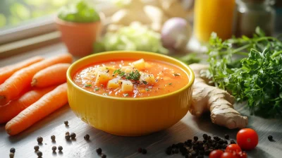 Fresh Tomato Soup in a Modern Kitchen