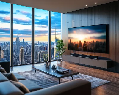 Modern Living Room with City View