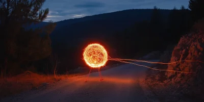 Fiery Creature on Mountain Road