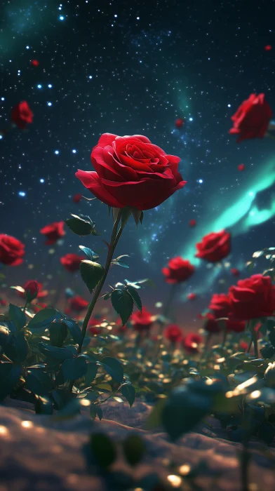 Night Sky with Red Roses