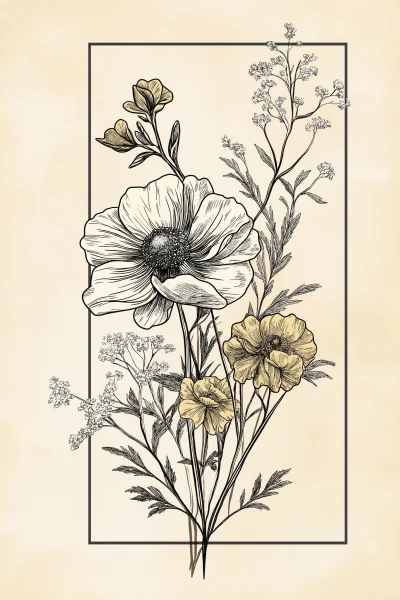 Floral Botanical Line Art