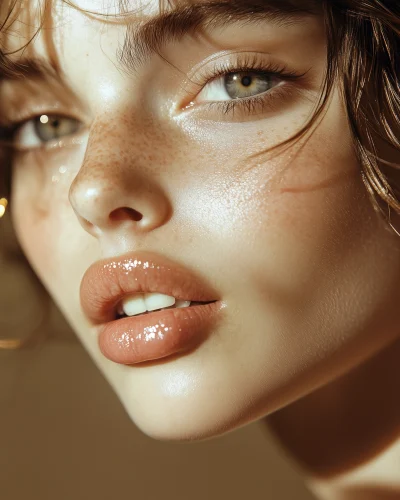 Fresh Light Brown Gloss Lips Portrait