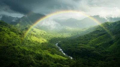 Rainbow Over River