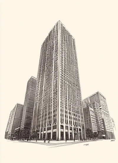 Chicago Building Line Drawing